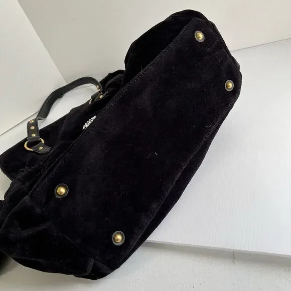 Vintage Juicy Couture Handbag Y2K Black Velour Shoulder Bag Big Rhinestones Bow - Picture 16 of 16